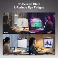 Lámpara LED RGBIC con Clip para Monitor de Computadora, Diseño Cilíndrico, Aluminio Moderno, Control Táctil, Negra, Colgante, para Oficina, USB, Ajustable, Alto CRI