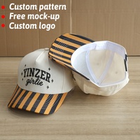 Gorra de Béisbol Estructurada de 5 Paneles con Visera a Rayas Amarillas y Negras, Logotipo Bordado Personalizado, Diseño ODM/OEM