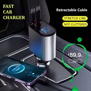 100W Fast Charging Retractable Car Phone Station Charger 4 in 1 LED Digital Display 2 Cables <b>Type</b> <b>C</b> PD Quick <b>Adapter</b> - Product Image 3