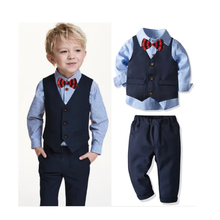 BSL100 Baby Boys Outfits vest+ Shirt+Pants Gentleman Clothes Set Outfits Infant