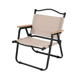 OEM-Silla de acampada impermeable de madera sólida para exteriores, plegable, portátil, de lona, para pesca