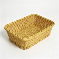 Grand panier de drainage rectangulaire jaune en rotin PP tressé à la main, écologique et alimentaire, pour fruits, légumes et pain