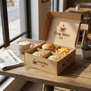 กล่องอาหารกระดาษคราฟท์กั<span class=keywords><strong>น</strong></span><span class=keywords><strong>น</strong></span>้ำมั<span class=keywords><strong>น</strong></span>เกรดอาหาร สำหรับใส่ไก่ทอด บรรจุภัณฑ์อาหารจานด่วน พิมพ์โลโก้สีตามสั่ง - Product Image 1