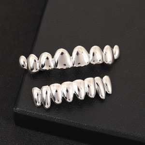 Grillz Hip Hop irréguliers à huit dents pour hommes et femmes, accessoires dentaires plaqués or brillant - Product Image 4