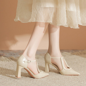 Escarpins à bride en T, bout pointu, talon bloc, talon haut, chaussures de mode pour femmes, pour le travail et le quotidien - Product Image 2