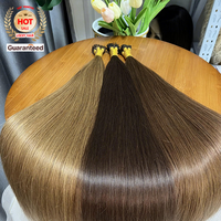 Extensions de cheveux humains Remy européens vierges à kératine I-Tip, double tirage, trame simple, cuticules intactes, avec perles nano, colorées