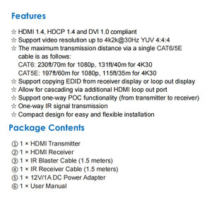 70m <span class=keywords><strong>HDMI</strong></span> Extender 4K @ 30Hz PoC EDID trên CAT5e CAT6 với IR điều khiển - Product Image 4
