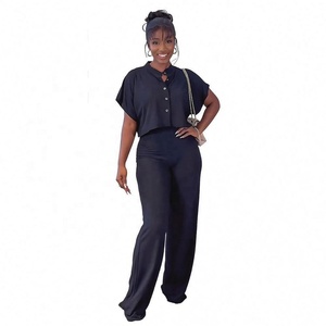 2025 Double bouton T-Shirt deux pièces été femmes vêtements à manches courtes costume haut court pantalon ensemble vêtements - Product Image 4