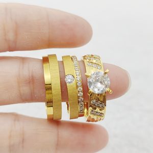 Joyería Europea Alianzas <span class=keywords><strong>de</strong></span> lujo Conjunto nupcial Anillos <span class=keywords><strong>de</strong></span> titanio dorado Promesa occidental Anillos <span class=keywords><strong>de</strong></span> compromiso <span class=keywords><strong>de</strong></span> boda Parejas - Product Image 1