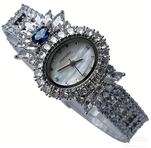 <span class=keywords><strong>Montre</strong></span> <span class=keywords><strong>de</strong></span> luxe haut <span class=keywords><strong>de</strong></span> gamme pour tous les jours, cadran nacré blanc, boîtier floral <span class=keywords><strong>lotus</strong></span>, accent pierre précieuse bleu profond, <span class=keywords><strong>bracelet</strong></span> en cristal - Product Image 2