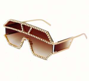 Lunettes de soleil surdimensionnées en métal avec logo personnalisé, verres UV400, lunettes de soleil à strass pour femmes - Product Image 4