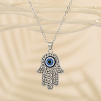 Pendentif Hasma Fatima mains plaqué or et argent Collier en cristal pour femme, bleu turc, mauvais œil