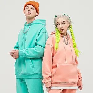 Özel işlemeli beyaz ekran baskılı pamuk polyester büyük boy ucuz düz kazak unisex renk bloğu rahat hoodies