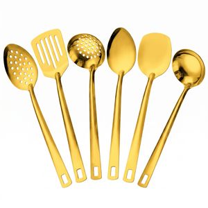 6Pcs Stainless Steel Kitchen Utensil <b>Set</b>, <b>Square</b> Handle Cooking Shovel Slotted Turner, Pasta Spoon Leaky Scoop for Hotel - Product Image 5
