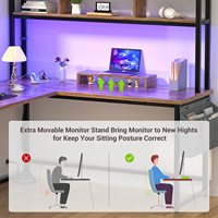 Bureau d'angle pour ordinateur personnalisé avec étagère de rangement et support pour écran, bureau en forme de L avec prises électriques et bande LED