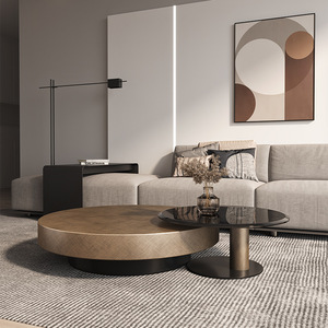 Tavolino da Caffè di Lusso <span class=keywords><strong>in</strong></span> Stile Italiano per Soggiorno, Creativo <span class=keywords><strong>Tavolo</strong></span> da Tè Rotondo <span class=keywords><strong>in</strong></span> <span class=keywords><strong>Vetro</strong></span> Combinato - Product Image 1
