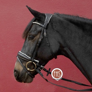 Brida de cuero de piel de vaca anatómica de alta calidad con banda de nariz recortada tocado acolchado blanco para equitación y carreras ecuestres - Product Image 2