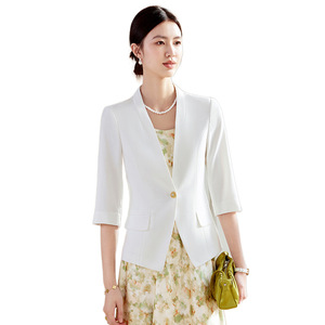 Women's Apricot Blazer Dress Set Slim Fit Solid Color Anti-Wrinkle Work Wear - Product Image 5