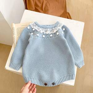 Engepapa setelan pakaian bayi perempuan baru lahir musim gugur pola Solid Romper bayi topi rajutan kancing jepret busana rajut tangan ODM - Product Image 5