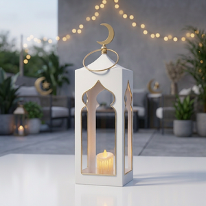 2027 Latest Modern Iron Ramadan Home Decoration Mosque Shape <b>Candle</b> <b>Lantern</b> with Crescent Moon - Product Image 6