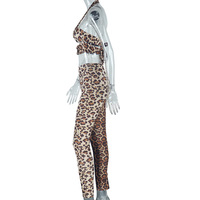 Ensemble deux pièces sexy pour femme, style été, haut sans bretelles et pantalon long, imprimé léopard