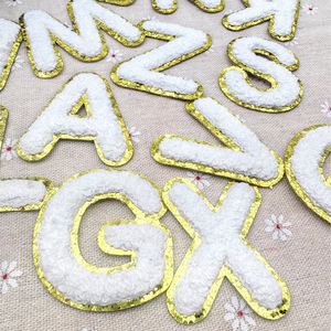 <b>Iron</b> on Alphabet Chenille Patches with Eco-Friendly Fabric Sequins Decoration Cute Font Glitter Gold Edge 5cm Size for Hats - Product Image 2