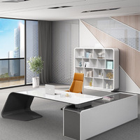 Mobili da Ufficio Moderni di Buona Qualità, Scrivania Direzionale Marrone Elegante e Confortevole con Cassetti e Sedia