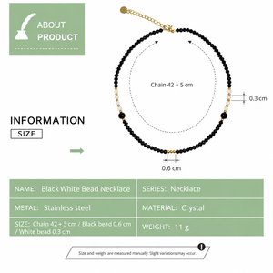 Collier de perles en cristal noir et blanc, perles facettées en acier inoxydable, bijoux symétriques réglables - Product Image 3