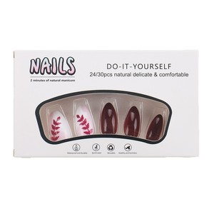 <span class=keywords><strong>Faux</strong></span> <span class=keywords><strong>ongles</strong></span> en ABS à presser, amande <span class=keywords><strong>bordeaux</strong></span> avec motif feuille, réutilisables pour femmes, 24 pièces/ensemble - Product Image 6