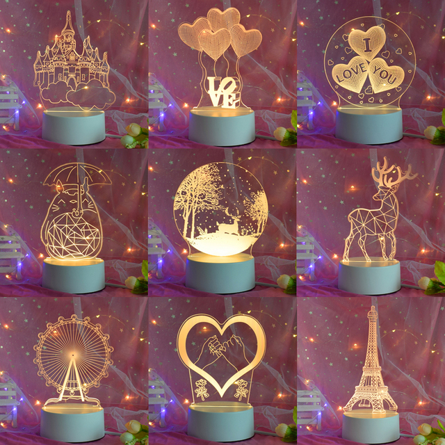 3D Led Kids Night Light Projector Club Lighting for Children Baby Desk Base Sensor Customized Lamp Acrylic Blank Love
