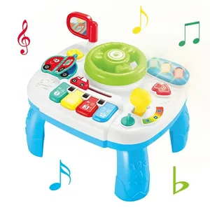 儿童音乐播放活动中心桌，带钢琴键盘方向盘玩具，适合婴儿站立