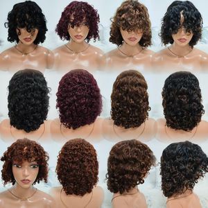 Promotion Letsfly 35$ Perruques Bob Bangs Ondulées 14 pouces Sans Lacet Cheveux Vierges Naturels Bouclés en Gros 200% - Product Image 1