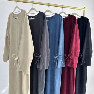 <span class=keywords><strong>Abaya</strong></span> d'hiver en velours côtelé avec nœud, vente en gros, prêt à expédier, vêtements musulmans, robe pour femmes et filles, chaude, Ramadan, <span class=keywords><strong>abaya</strong></span> islamique modeste - Product Image 2