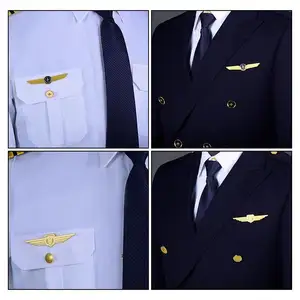 Insigne de broche uniforme de service aérien en forme d'aile en gros broche en métal de commandant d'avion doré avec broche d'emblème de capitaine d'avion d'embrayage