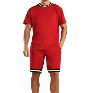 คุณภาพสูงขายส่งผ้าฝ้ายเสื้อยืดและกางเกงขาสั้นการออกแบบใหม่ผ้าฝ้าย100% ผู้ชายชุดคู่ - Product Image 1
