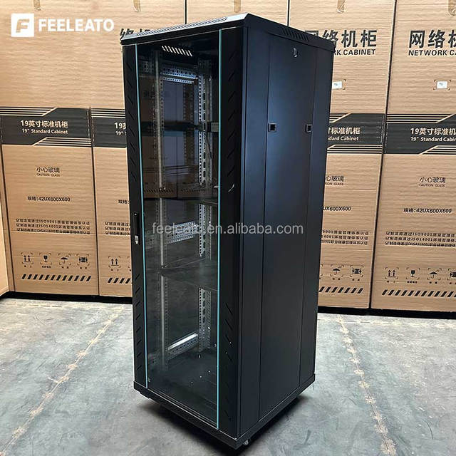 Premium Data Center Server Rack 19" Floor Standing SPCC Steel Cabinet with IP20 Protection and Tempered Glass Door in Stock