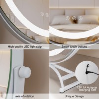 Miroir de courtoisie de table de maquillage rond blanc Smart Touch portable de haute qualité avec lumières LED