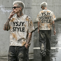 T-shirt Homme Personnalisé par le Fabricant, Grammage Lourd, Effet Délavé, avec Œillets Métalliques et Motif Graphique Vieilli, Style High Street Y2K