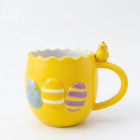 OEM ODM Nouvelles Tasses à Café en Céramique Créatives et Mignonnes avec Motif de Poussin en Relief, Tasses à Lait en Céramique Peintes à la Main Personnalisées, Tasses à Thé en Céramique à Motif d'Œuf de Dessin Animé pour Pâques
