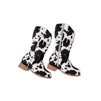 Nouvelles bottes hautes rétro à glissière latérale en poudre d'oignon vert pour petites filles bottes de cowboy occidentales pour enfants automne et hiver