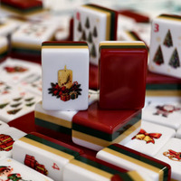 Jeu de Mahjong Américain de Noël, 160 tuiles, 3 couches, tuiles en acrylique rouge, vert et or, jeu de Mahjong de fête pour cadeau