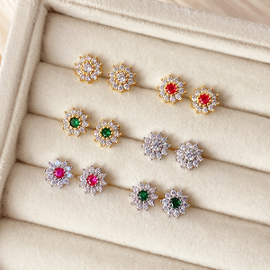 Fashion <b>Green</b> Gemstone Stud <b>Earrings</b> 18K Gold Plated Brass Sunflower Design CZ Crystal Bridal <b>Earrings</b> for Women - Product Image 3