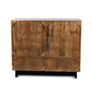 Armoire de rangement Oxberg en bois noir et naturel avec portes vitrées, tiroirs et éclairage intérieur LED - Product Image 3