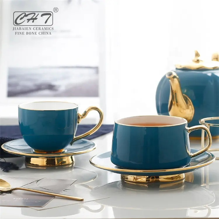 European classic color glazed coffee tea bone ceramic cup with saucer