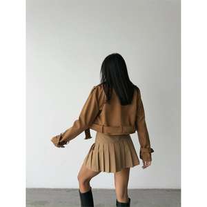 Gabardina Corta Vintage para Mujer, Diseño Marrón, Cierre Cruzado o Sencillo, Botones Estampados, para Otoño e Invierno - Product Image 4