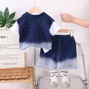 Vêtements pour enfants 2026 : Nouvelle collection tendance – Ensemble décontracté coréen en coton, <span class=keywords><strong>gilet</strong></span> à manches courtes et short, trois pièces pour bébé garçon - Product Image 4