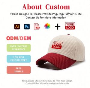 Custom Embroidery Two Tone Untructured Corduroy <b>Baseball</b> <b>Cap</b> 6 Panel Hat Unstructured Dad Hat - Product Image 2