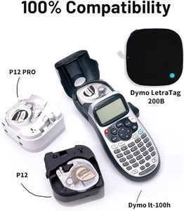 Rubans d'étiquettes compatibles LetraTag pour l'imprimante d'étiquettes thermique Phomemo P12, rubans d'étiquettes en plastique, papier, tissu, blancs - Product Image 2