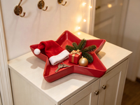 Plateau décoratif en métal en forme d'étoile de Noël, plateau de rangement rouge brillant pour la décoration de table à la maison