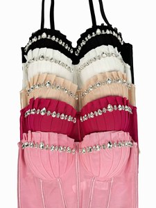 Chuangerm En stock Nouveauté 2026 Meilleure vente Haut corset pour femme haut de gamme respirant à strass, plissé, à baleines et à ourlet en V - Product Image 3